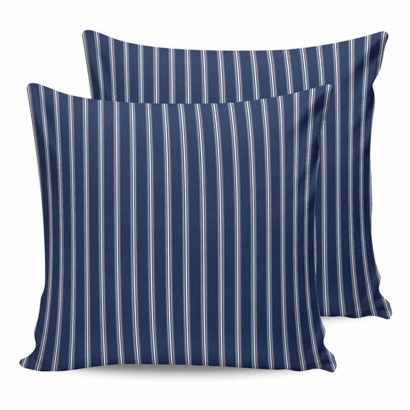 14x14 Pillow Covers Set of 2, Navy Blue Striped Throw Pillow Covers Decorative Couch Cushion Case, Navy Blue White Farmhouse Stripes Microfiber Square Pillowcases for Bedroom Car Living Room