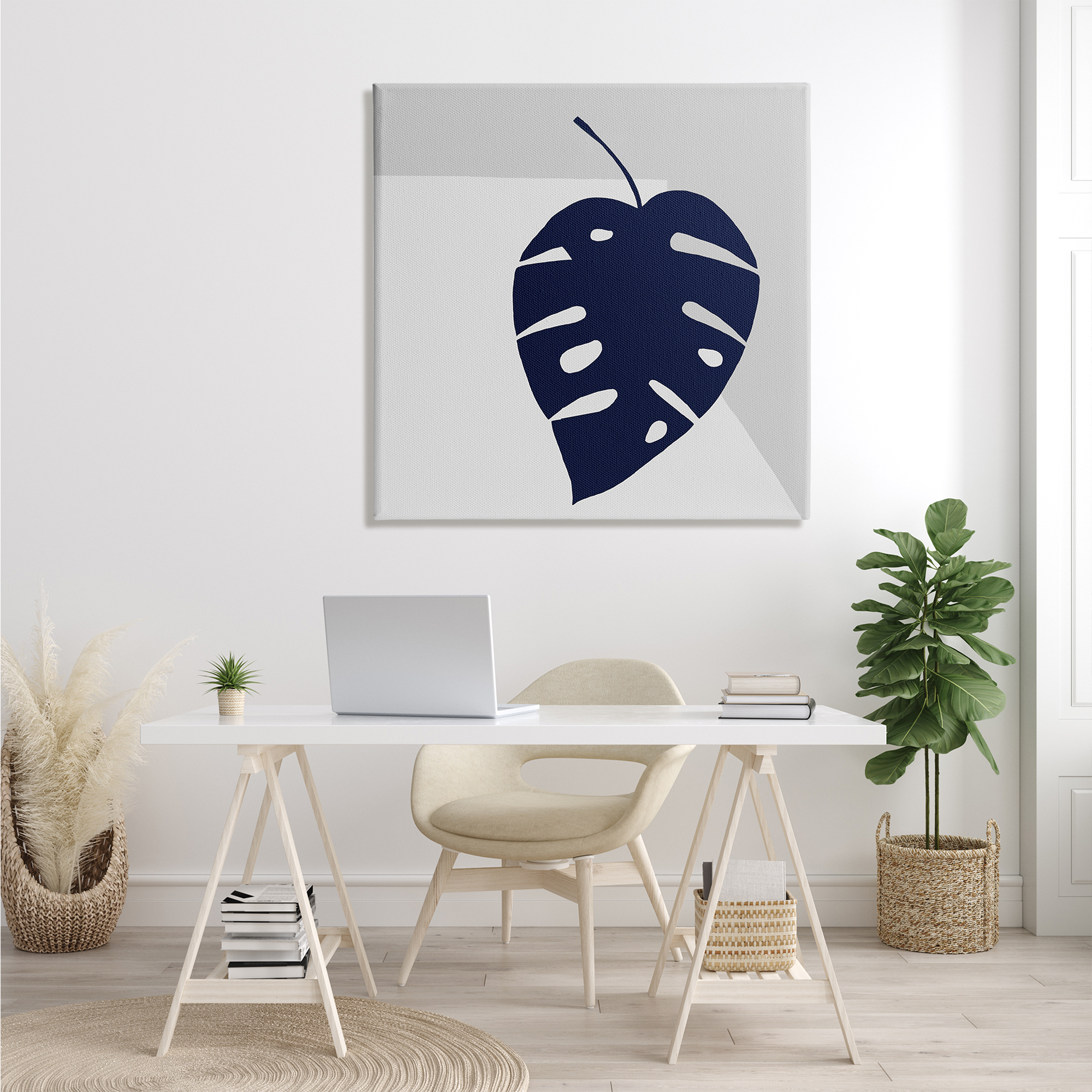 Stupell Industries Tropical Monstera Blue Silhouette Sharp Grey Angles, 36 x 36, Designed by Ruth Fromstein