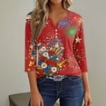 thumbnail image 5 of 4th of July Shirts Women American Flag 3/4 Sleeve Tops Henley V Neck Button Patriotic Shirts Memorial Day USA Blouse, 5 of 6