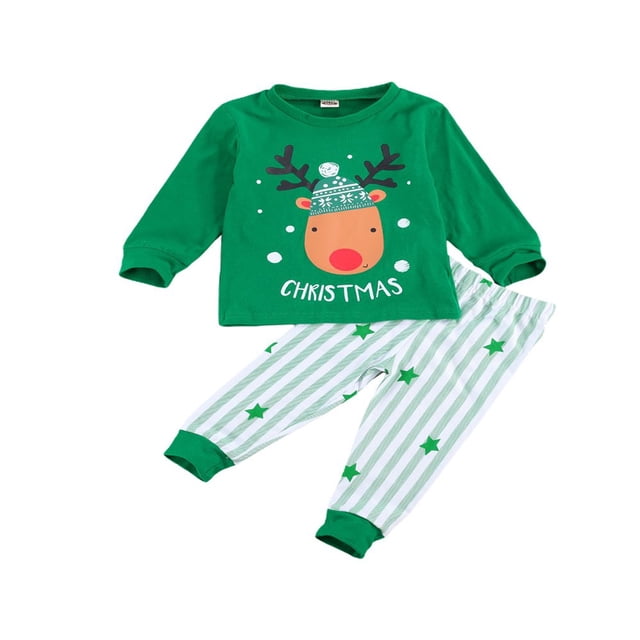Ensemble de Pyjamas de Noël pour Bébés Garçons Filles Imprimé Santa Claus Hauts Pantalons Rayés 2 Pcs