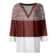 thumbnail image 4 of 2025 Womens Tops Striped Colorblock 3/4 Sleeve Tshirts Casual V Neck Tunic Tee Shirts Comfy Blouses, 4 of 5