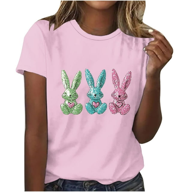 Pisexur Hauts de Printemps pour Femmes 2025, Hauts d'Entraînement Femmes, Hauts d'Entraînement Femmes T-Shirt Imprimé Manches Courtes Col Rond Chandail à la Mode Rose, TG