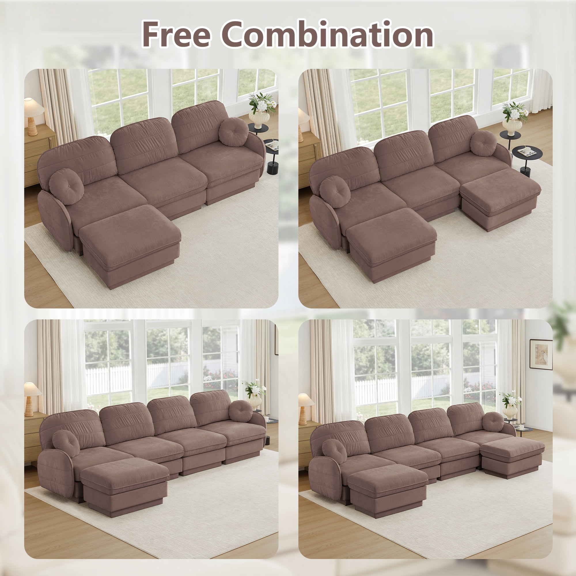 Mintazer 105" Chenille Cloud 3-Seater Modular Sectional Sofa with 2 Round Pillows, Easy Assembly Ergonomic Sofa Couch for Living Room, Apartment, Rose Dust