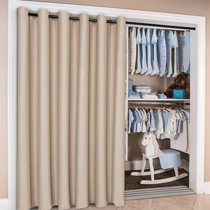 XWZO Sliding Door Curtains 80"W x 84"L, Grommet Privacy Room Divider for Bedroom Living Room, Extra Wide Thermal Blackout Curtains for Patio Sliding Glass Door, 1 Panel, Biscotti Beige