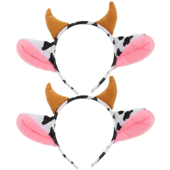 2pcs Cartoon Dairy Cow Ears and Horns Design Headband Hairhoop Hair Accessiores for Party Show Performance