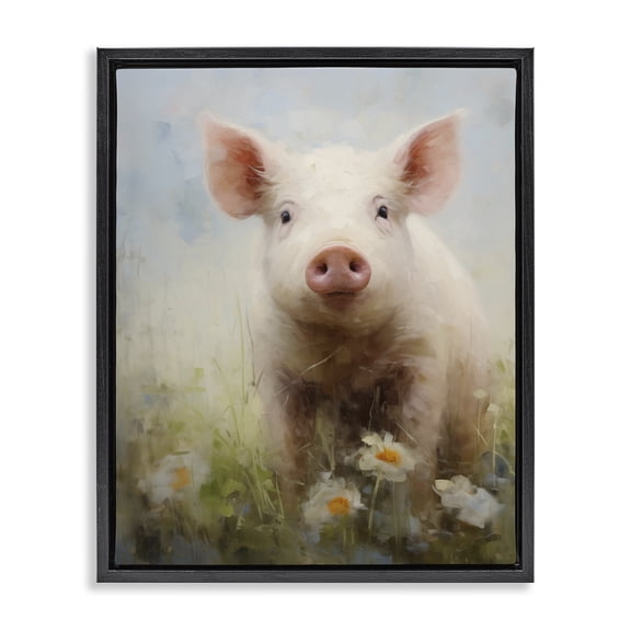 Stupell Industries Spring Garden Piggy Animals Painting Black Floater Framed Canvas Art Print Wall Art, 17 x 21