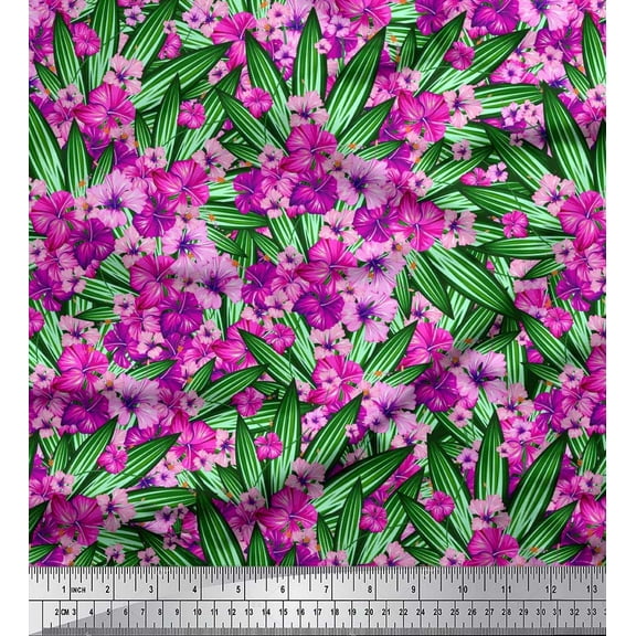 Soimoi Cotton Duck Fabric Leaves & Floral Artistic Print Fabric by The Yard 42 Inch Wide