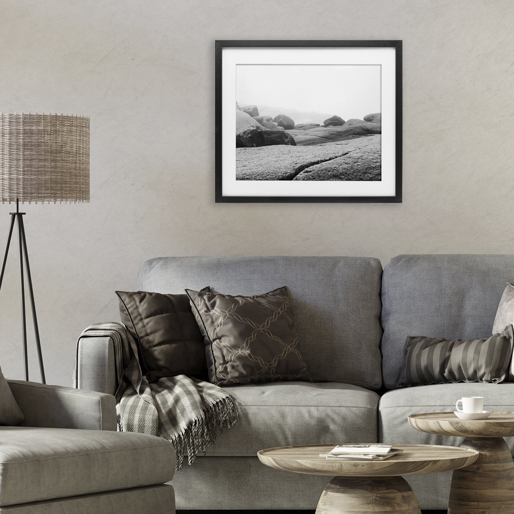Rocks at Peggy's Cove Black Framed Print Under Glass, design by Clive Branson