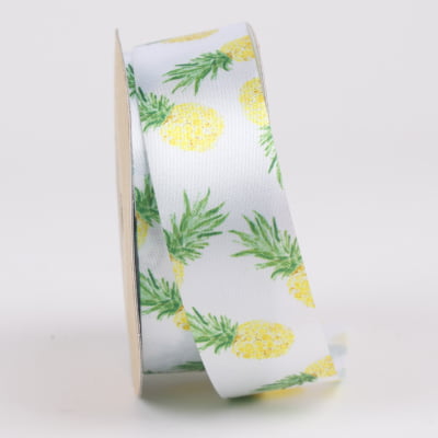 Pineapple Ribbon Natural Ivory Cotton Pineapple Printed Ribbon 1.5 inch Blue and Gold Pineapple Ribbon