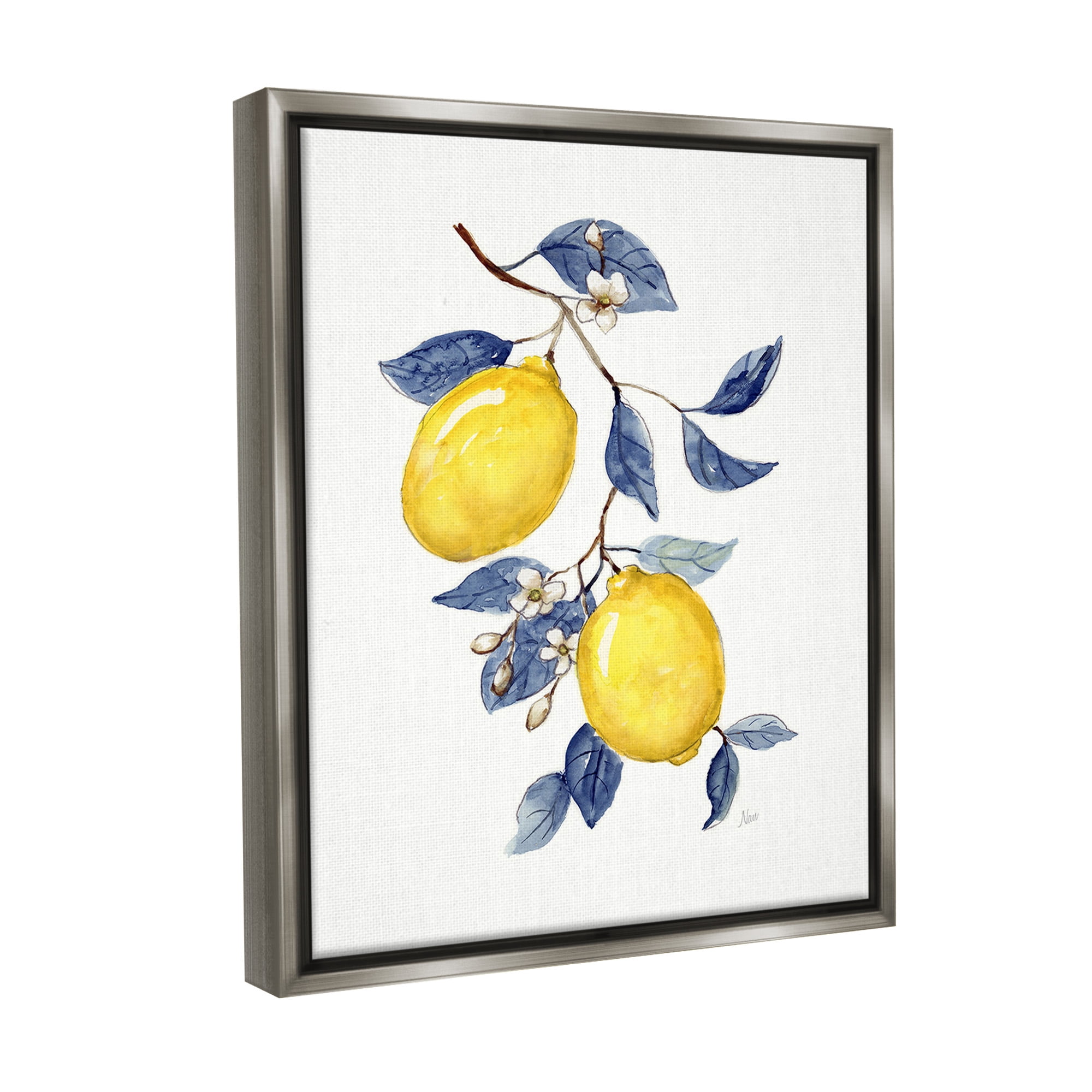 Stupell Industries Lemons with Flower Buds Food & Beverage Painting Gray Floater Framed Canvas Art Print Wall Art, 17 x 21