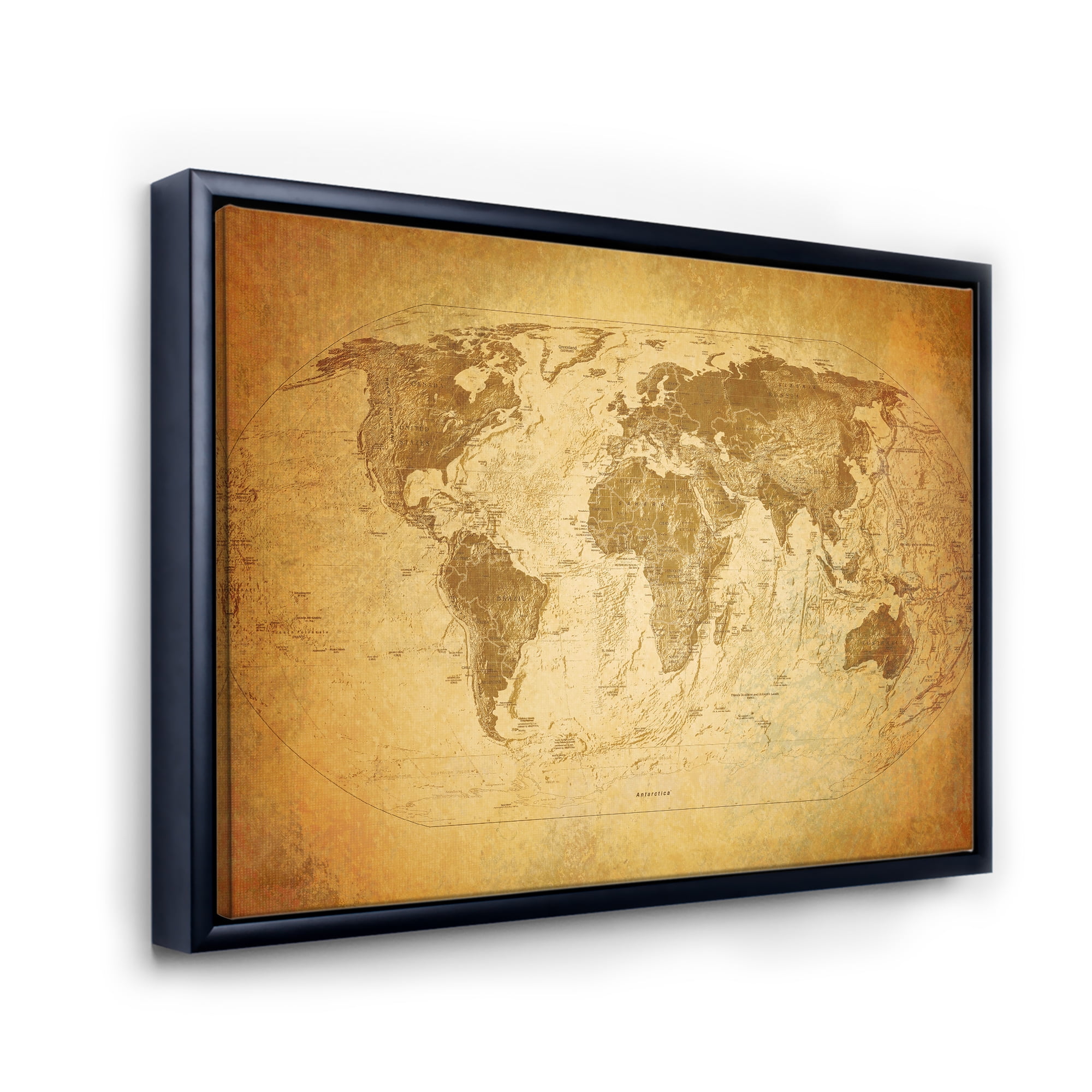 Designart 'Ancient World Map X' Vintage Framed Canvas Wall Art Print