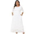 thumbnail image 3 of DARING DIVA Women's Plus Scoop Neck 3/4 Sleeves Floral Lace Dresses 5X White, 3 of 6
