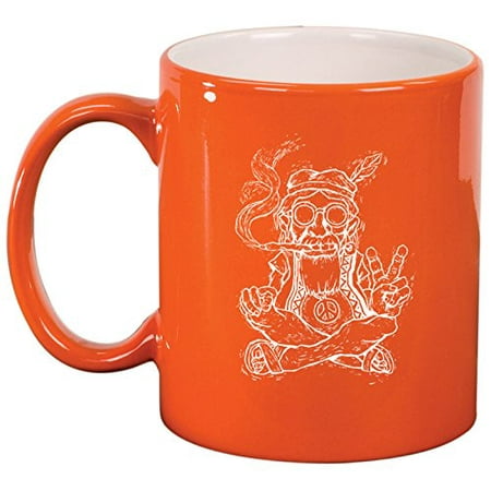 Peace Love Coffee - Ceramic Coffee Tea Mug Cup Hippie Smoking Pipe Peace (Orange)