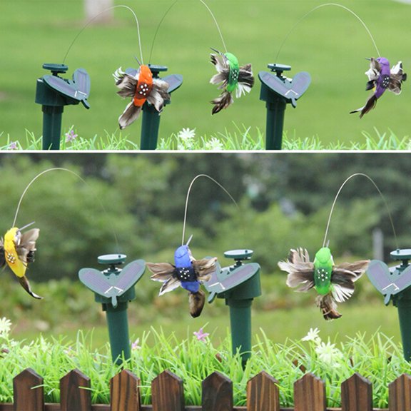 Joernso Solar Powered Flying Feather Wing Fake Hummingbird Yard Garden Ornament Decor