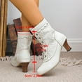 thumbnail image 7 of Rokment Women's Vintage Combat Dress Boots Retro White Black Leather Pointed Toe Kitten Heels Mid Calf Ankle Booties White Size 6, 7 of 7