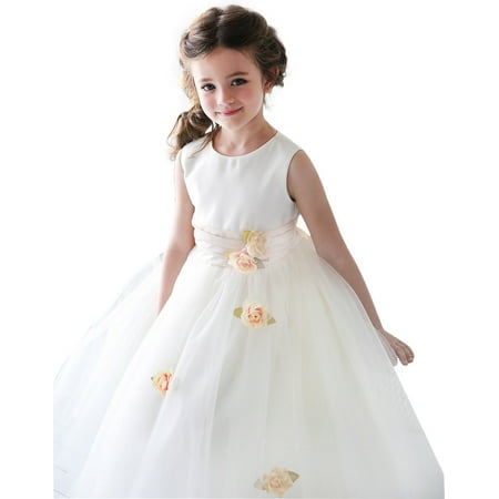 Efavormart Silky Satin and Sheer Tulle Floral Dress Birthday Girl Dress Junior Flower Girl Wedding Party Gown Girl Dress For Events