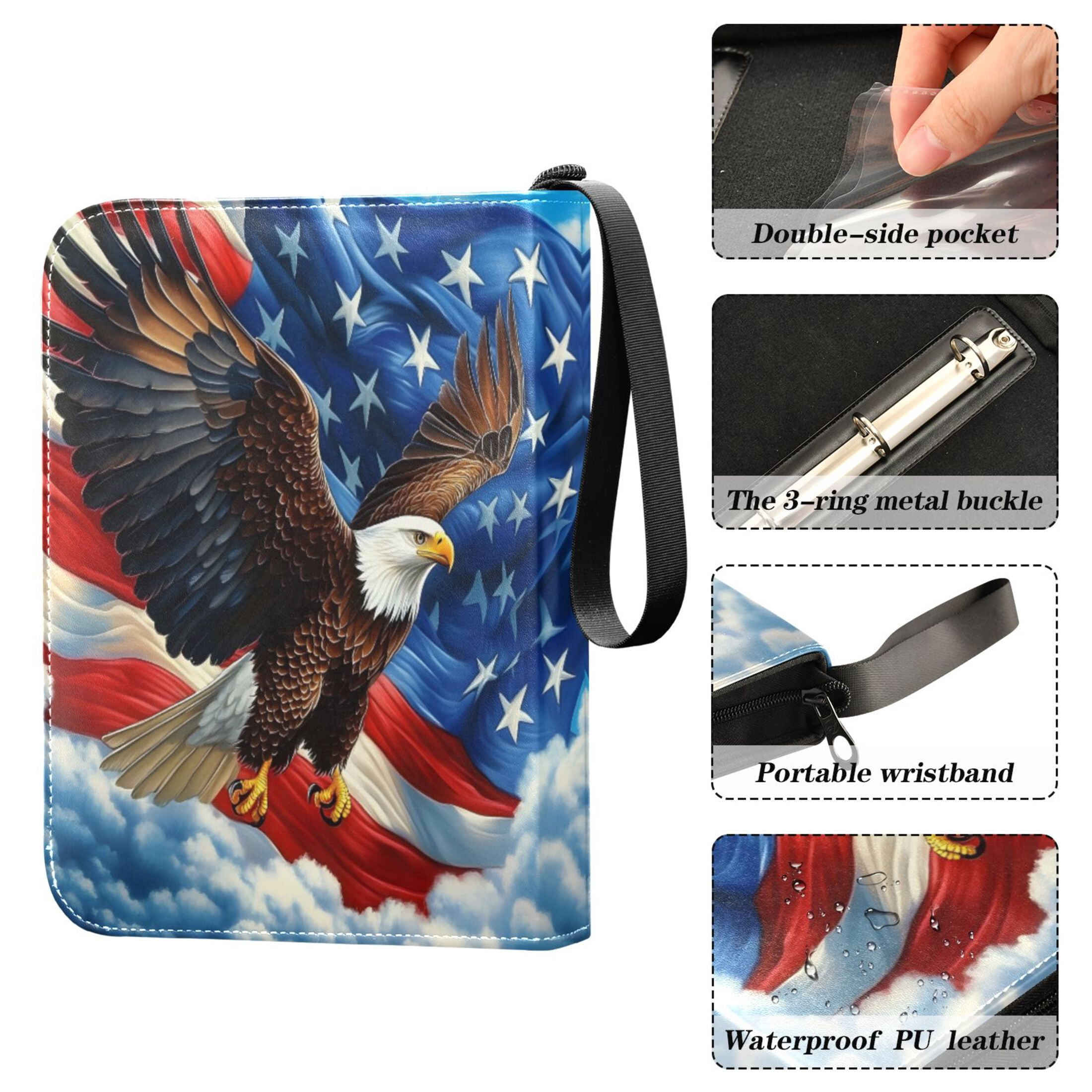 ALAZA American Flag Eagle Trading Card Binder 4 Pocket Cards Collection Album 400 Folder Holder