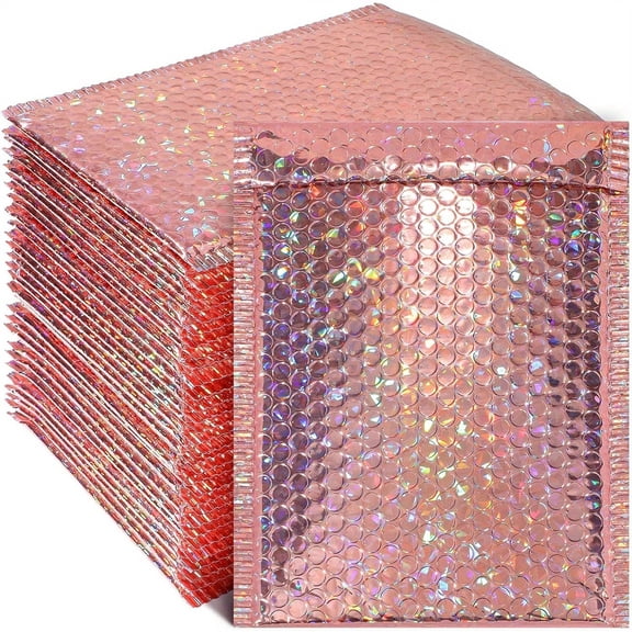 30 Pack Holographic Bubble Padded Mailers, Self-Seal Cushioned Envelopes for Shipping, Mailing & Packaging