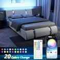 Faux Leather Bed Frame With LED Light & Adjustable Headboard, Full Size