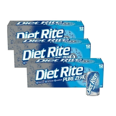 Diet Rite Pure Zero Cola Original Soda Soft Drink Cans - 3 Cases (36 Count)
