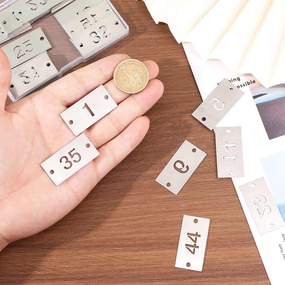 50Pcs Metal Numbered Tags 1-50 Stainless Steel Key Tags Rectangle Hollow Numbered Tags with Two Holes for Classify and Identify Items 1.57×0.78inch