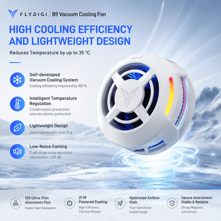 Flydigi B9 Magnetic Phone Cooler, Semiconductor Refrigeration Fan, Ultra-Quiet Operation, Anti-Condensation Design, Fast Heat Dissipation Mobile Game Cooler | Compatible with Ios And Android Devices