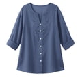 thumbnail image 6 of Ruimatai Women's Casual Lace Embroidered Blouses 3/4 Sleeve V Neck Button Down Linen Tops for Summer Daily Wear, 6 of 7