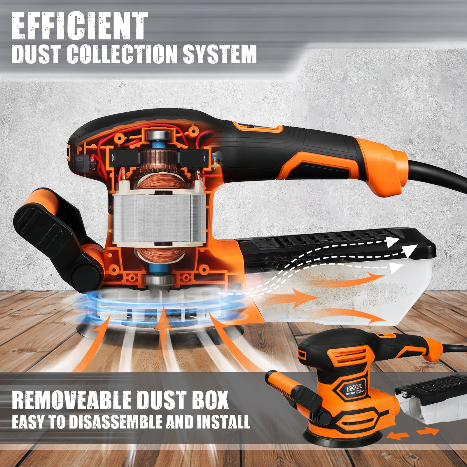 Buy Tacklife 450W 5inch Power Random Orbital Sander Up to 13,000 RPM