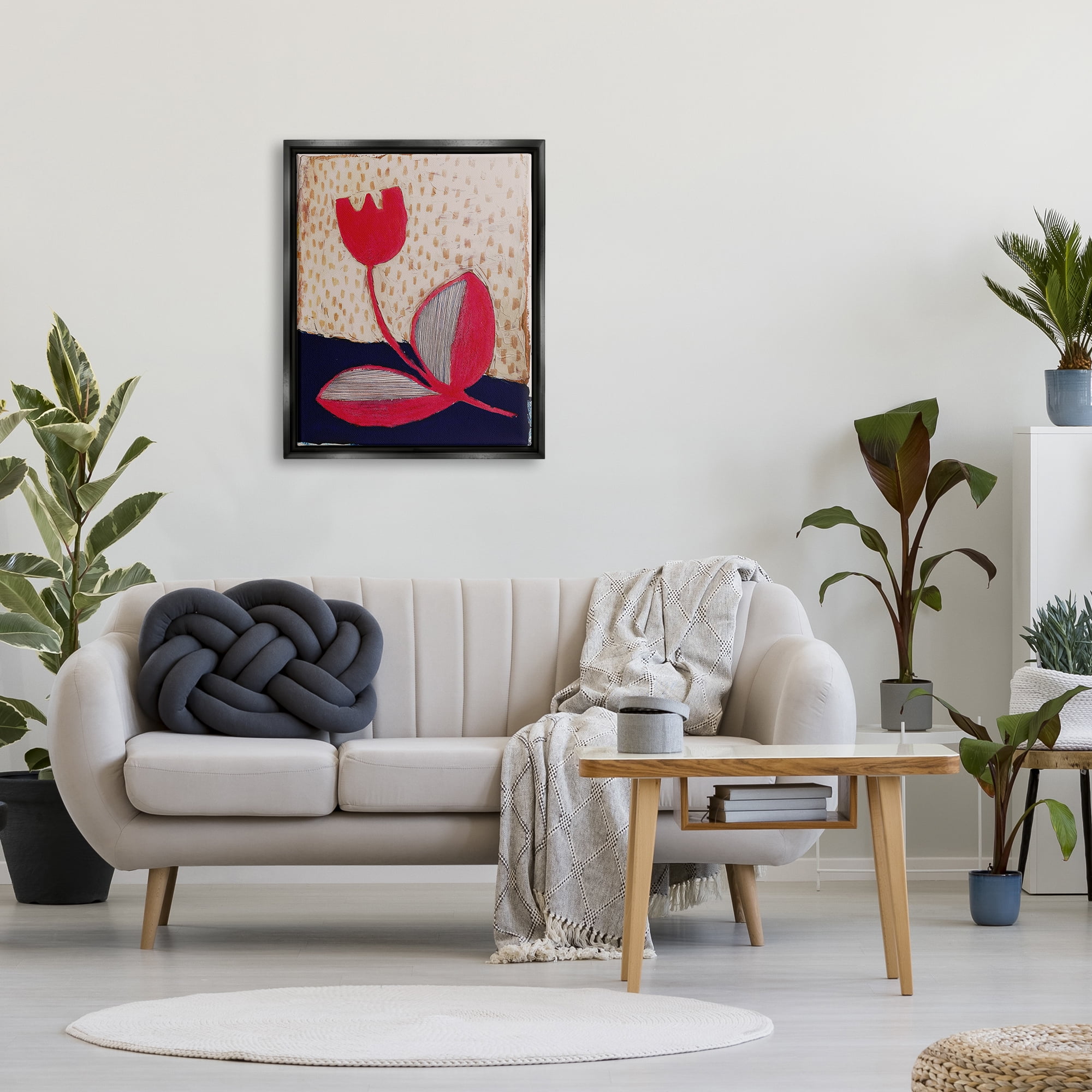 Stupell Industries Red Boho Flower Botanical & Floral Painting Black Floater Framed Canvas Art Print Wall Art, 25 x 31