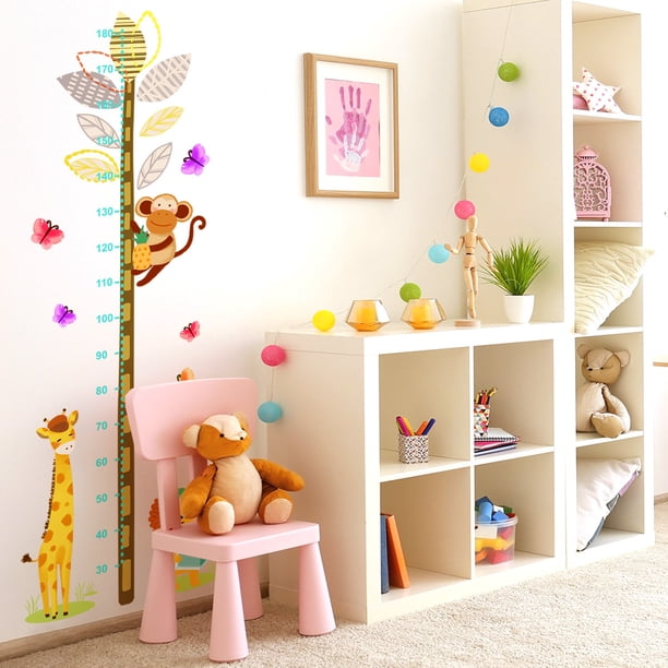 Etiqueta de la pared de la tabla de altura de los niños, palo de medir, etiqueta de la pared de los animales del bosque infantil, etiqueta de la pared del mural de bricolaje extraíble para la