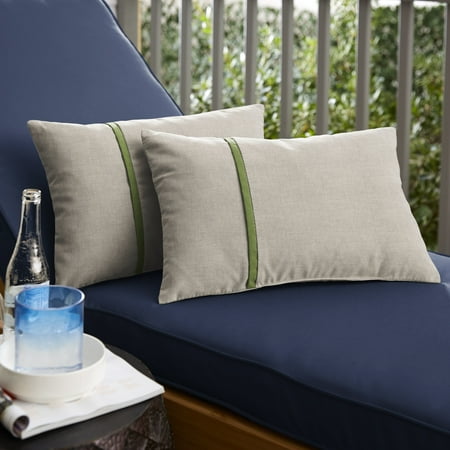 Silver Lumbar Pillow Humble and Haute Humble + Haute Sunbrella Cast Silver and Spectrum Cilantro Small Flange Indoor/ Outdoor Lumbar Pillow, Set of 2 ()