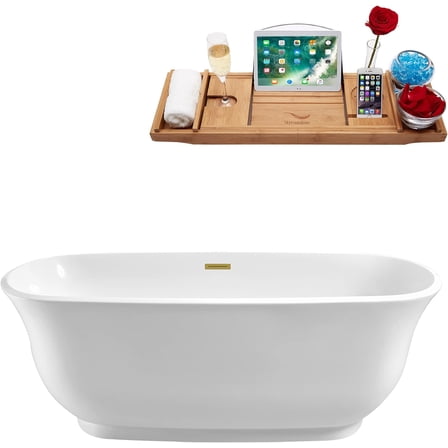 59" Streamline N660BGL Soaking Freestanding Tub and Tray With Internal Drain