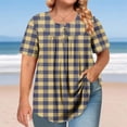 thumbnail image 2 of Lenpel Women's Plus Size Tops Casual V Neck Quarter Button Short Sleeve Pleated Front Striped T-Shirts Loose Tunic Tees, 2 of 6