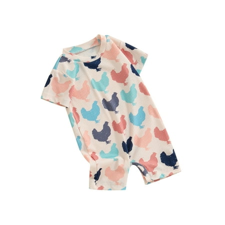 

Co.MMehjri Baby Jumpsuit Short Sleeve Crew Neck Chicken Print Summer Romper Clothes for Girls Boys