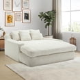 thumbnail image 2 of AENKYO Queen Size Sleeper Sofa Bed, Deep Seat Chaise Lounge w/5 Pillows,Space-Saving Multi-Functional Chenille Couch for Apartment Living - White, 2 of 8
