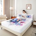 thumbnail image 4 of Castle Fairy Girls Floral Butterfly Full Size Sheets,Blue Pink Bed Sheets, 4 of 7