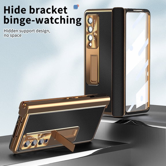 For Samsung Galaxy Fold 4 360° Protection Leather Metal Stand Screen Case Cover With Stylus Pen