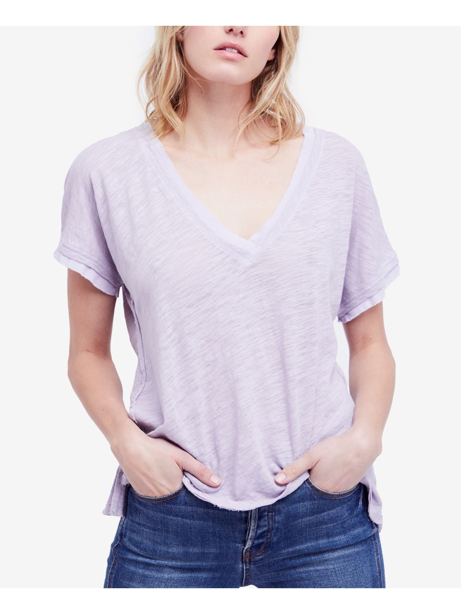 Womens Purple Short Sleeve V Neck 