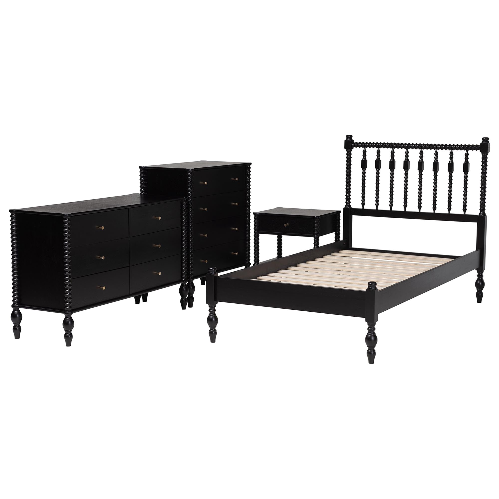 Baxton Studio Denita Farmhouse Bedroom Set, Twin, 4-Piece, Black