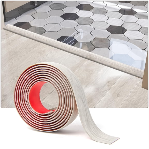 Floor Transition Strip, Self-Adhesive Vinyl, 10 FT x 1.57 Inch, Flat Laminate Floor Divider Strip for Joining Gaps, Carpet Threshold & Tile Transitions, White-Washed
