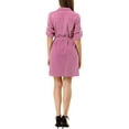 thumbnail image 3 of INSPIRE CHIC Women's Roll Up Sleeves Multi-Pocket Belted Collared Shirt Dress M Purple Plum, 3 of 7
