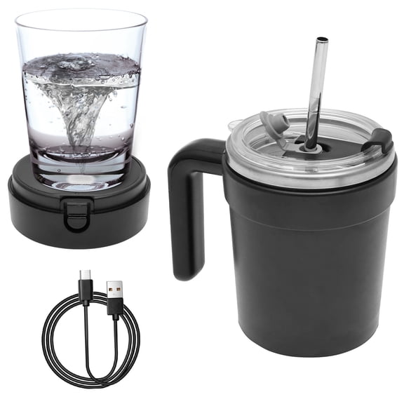 12.85oz Automatic Magnetic Stirring Coffee Mug with Temperature Display Magnetic Milk Stirrer Automatic Stirring Coffee Mug with Lid Auto Protein Powder Mixer,Black