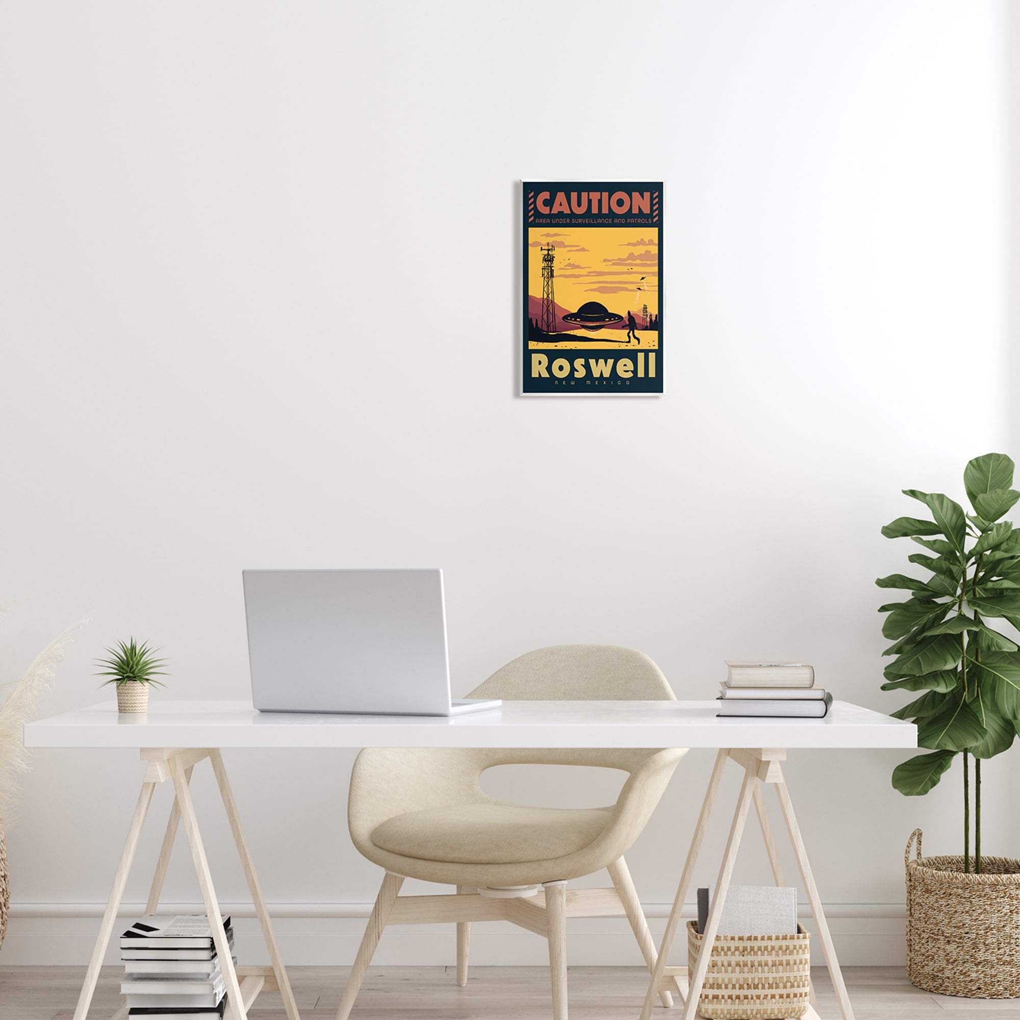 Stupell Industries Caution Roswell New Mexico UFO Travel & Places Painting Unframed Art Print Wall Art