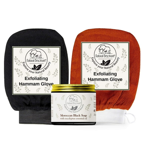 Jabón natural con diseño de elefante marroquí, 200 g, con guante para hammam