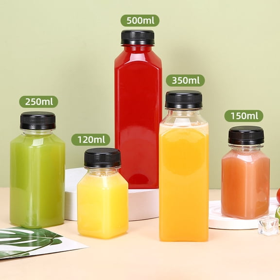 17 Oz Square Plastic Juice Bottles with Tamper Evident Black Caps for Smoothies Beverage Prep and Iced Coffee Food Grade PET Containers, 2x7 Inch