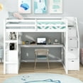 thumbnail image 2 of Full Size Loft Bed with Desk and Shelves, Solid Wood Loft Bed Frame with Two Built-in Drawers, Low Loft Bed with Full-Length Guardrails and Ladder for Boys Girls, No Box Spring Needed, White, 2 of 9
