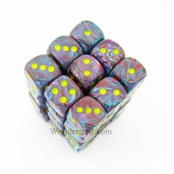 CHX27850 Mosaic Festive Dice with Yellow Pips D6 12mm (1/2in) Pack of 36 Chessex