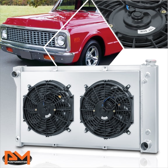 PM PERFORMOTOR for 67-72 Chevy/GMC C/K Pickup Full Aluminum 3-Row Cooling Radiator w/Fan Shroud