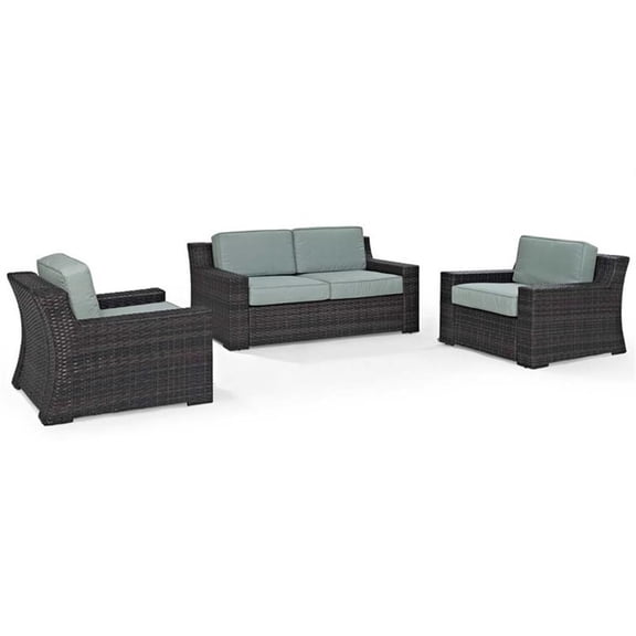Afuera Living Modern 3 Piece Wicker Patio Sofa Set in Brown and Mist