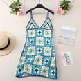 thumbnail image 2 of Yokua Women Crochet Midi A-Line Dress Hollow Knit Geometric Spaghetti Strap Sundress, 2 of 13